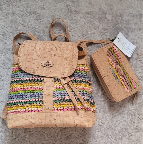 Vegan leather cork and raphia wallet - Picture 2 of 15